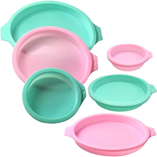 6 Pièces Moule à Gâteau Ronds en Silicone, 10+15+20 cm Moules Silicone Pâtisserie Ronds pour Gâteau à Couches, Gâteau arc-en-ciel, Dessous de Verre en Résine, Croûte de Pizza et Tarte