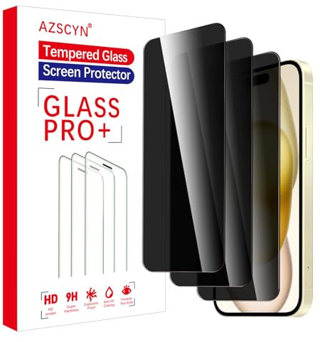AZSCYN [3 Stück] Sichtschutz Schutzfolie für iPhone 15/15 Pro, Blickschutzfolie Privacy Screen, Anti-Spähen Gehärtetes Glas Folie Displayschutz, 9H Härte Anti-Spy Privacy panzer Schutz glas folie