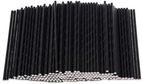 dhaikkkd 200 Straws Paper Black Plastic Free Natural Organic Degradation 197 mm x 6 mm Straw Children Drinking Tube Party Decorations Cocktail for Wedding Birthday