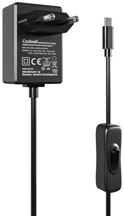 Coolwell for Raspberry Pi 5 Power Supply 27W USB-C PD Power Supply Output 5.1V/5A, 9V/3A, 12V/2.25A, 15V/1.8A ETL Listed-GaN PD 5A 27W with ON/Off Switch
