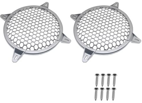OZXNO 2 Pcs 6 Inch Speaker Grills Subwoofer Grill Waffle Grill Guard Protector Covers with Mounting Screws ABS Mesh Round Subwoofer Speaker Cover (Silver)