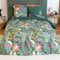 CÔTE DECO Parure de lit Adulte 100% Coton - Housse de Couette 220x240 cm + 2 Taies d'oreiller 63x63 cm imprimé Fleuri Style Tropical et Vert uni. (220x240 cm)