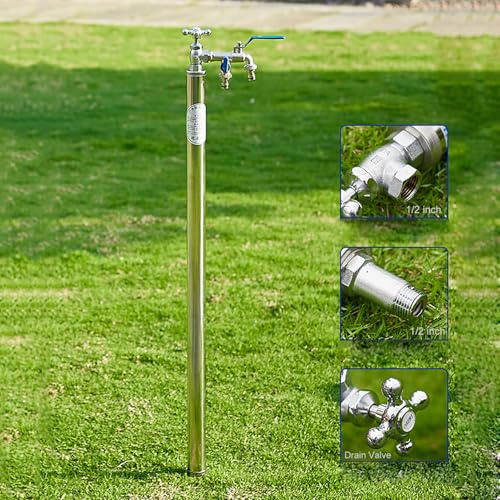 Garten Wasserhahn Säule Wassersäule Garten mit Wasserhahn Frostsicher Wasserzapfsäule 1/2 Zoll Doppelwasserhahn(150cm/59in)