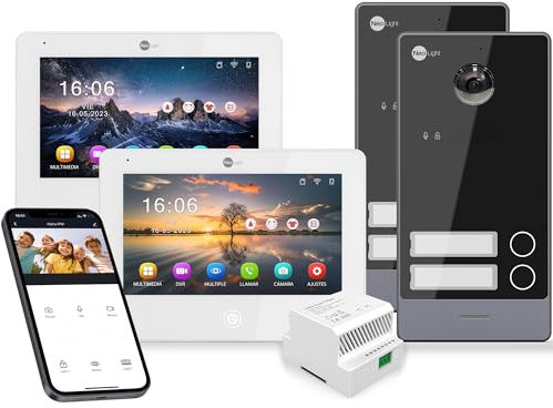 Neolight Videocitofono Bifamiliare WiFi Full HD con 2 Monitor Touch Screen IPS, Kit di Superficie per 2-2 Famiglie, Interfono con Telecamera, Controllo da Smartphone, 2 Fili
