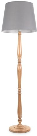 ValueLights | Traditional Light Wood Candlestick Floor Lamp with Grey Tapered Shade for Living Room | Floor Lamps, Home Décor & Improvement Essential | Included LED Bulb