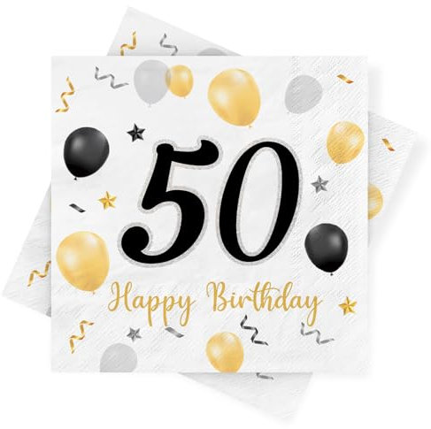 Servietten 50. Geburtstag, 30 Stück Schwarze Gold Geburtstags Servietten, Happy Birthday 50 Servietten, Milestone 50 Papierservietten, Deko 50. Geburtstag für Mann Frau Jubiläum Tischdekoration