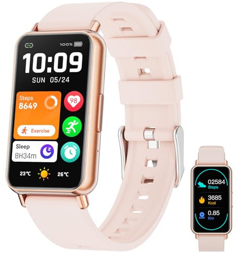 Smart Watches for Women, Fitness Tracker with 1.47 Touchscreen, 24/7 Heart Rate/Sleep Monitor/Calorie Monitor, 100+ Sports Modes Activity Trackers,Smart Watch Compatible with Android iOS Pink