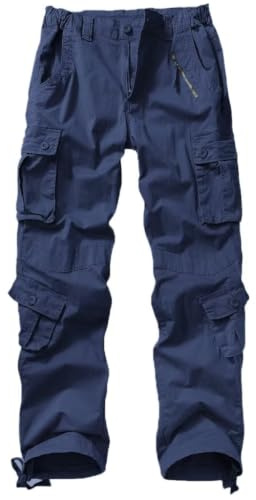 VATINNT Women's Cotton Cargo Trousers Stretch Work Trousers | 9-Pocket Hiking Pants with Part-Elastic Waist for Outdoor and Casual Wear No Belt