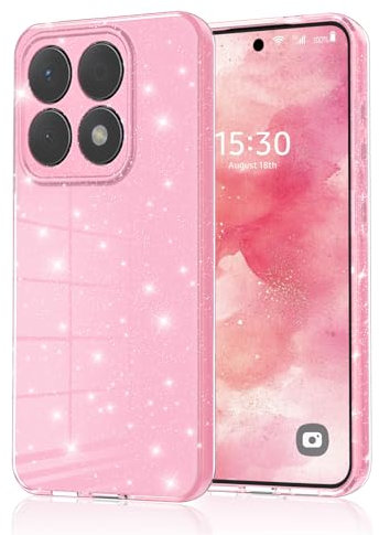 Eherui Coque pour Xiaomi 14T Pro 5G Glitter, Silicone Paillette Anti-Traces de Doigts, Anti-Chocs,Protection Caméra,Fine et Souple Luxe Bling TPU Housse pour Xiaomi 14T Pro,Rose