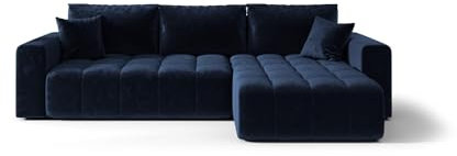 BEDANTE Ecksofa mit Schlaffunktion und Bettkasten Milo L-Form Eckcouch für Wohnzimmer Couch mit Schlaffunktion Couchgarnitur Sofa Ausziehbares Schlafsofa (Dunkelblau, Ottomane Rechts)