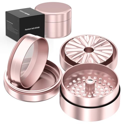 Grinder PROFESIONAL 100% Aluminio Aeronáutico Anodizado con imanes N52| 63mm Ø con nuevo sistema de Triturado Premium | Grinder metálico de 4 partes y gran capacidad para especias y hierbas (Rosa Oro)