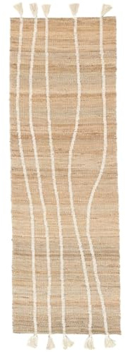 RugVista Waves, Teppich, 80 x 250 cm, Rechteckig, Niedriger Stapel, Diele, Nur chemische Reinigung, Beige/Weiß