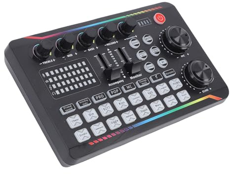 Bewinner Live Sound Card Audio Mixer, Live -Streaming -Soundboard mit Beleuchtungseffekt für Podcast -PC - Karaoke Gaming, Podcast Production Studio Equipment