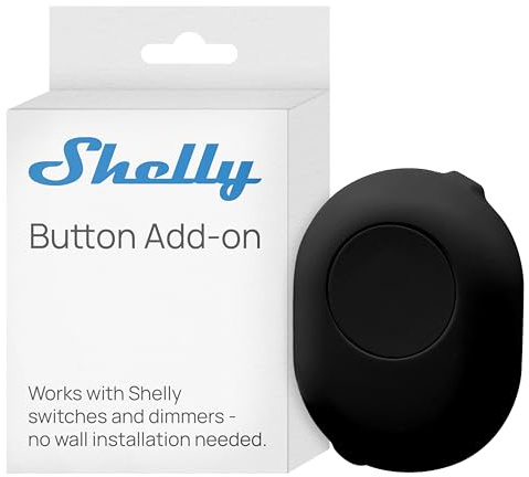 Shelly Button Add-on Schwarz - Nachrüstfähiges Design, Vorkonfektionierte Kabel, Aufputzgehäuse, Weitgehende Kompatibilität