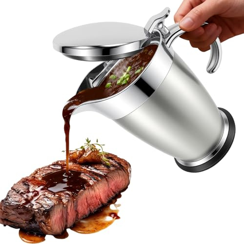 Thermo-Sauciere aus Edelstahl mit tropffreiem Ausgießer, großes Fassungsvermögen, 750 ml, isolierte Sauciere für Restaurants, Buffets und den Heimgebrauch (Silber)