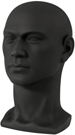 PBTERDTF Männlich Modellkopf PVC Mannequin Kopf Schaufensterpuppenkopf Professioneller Modellkopf Perückenkopf Hüte für Aufbewahrung Perücken Kopfhörer Hüte und Schmuck (Mattschwarz)