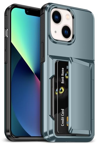Aolcev Wallet Case for iPhone 13 Case with Card Holder [Max 4 Cards] Navy | Heavy Duty Shockproof Protection,Dual Layer Hard PC Soft TPU Bumper, Hidden Card Slot Wallet Cover for iPhone 11 Phone Case