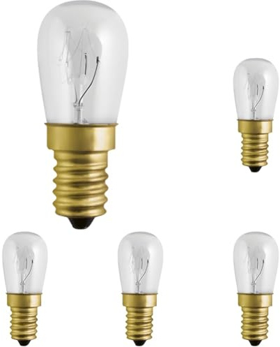 GTV Glühbirne für Kühlschrank E14 15 W, Speziallampe 15 W, E14, 230 V für Kühlschränke (Packung mit 5)