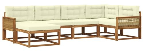 vidaXL Outdoor-Sofagarnitur mit Kissen 6 pcs Natur und Creme, Patio-Sofa, Moderne Outdoor-Sitzgruppe, langlebige Gartenmöbel, wetterfest für die Lounge im Garten