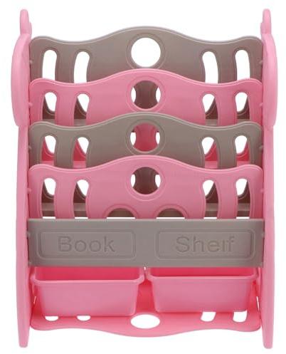 MAMJENNI Bibliothèque pour enfants avec dessins animés simples et multicouches - Étagère de rangement pour la maison (rose)
