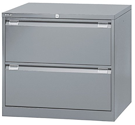 BISLEY Hängeregistraturschrank, doppelbahnig, DIN A4, 2 HR-Schubladen, Metall, 355 Silber, 62.2 x 80 x 71.1 cm