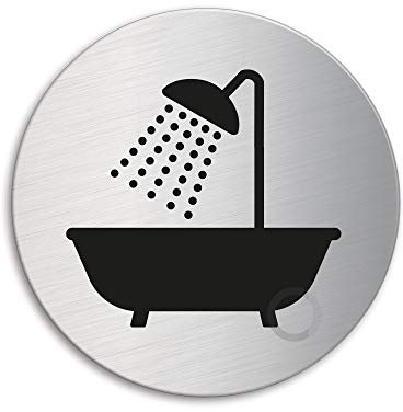 Plaque de Porte -Bain/Douche Ø 75 mm Acier Inoxydable brossé fin auto-adhésif No.39061