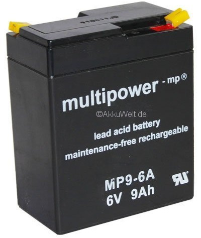 Blei-Gel Akku 6Volt 9Ah Multipower MP9-6A AGM Lead-Acid-Battery Accu Batterie