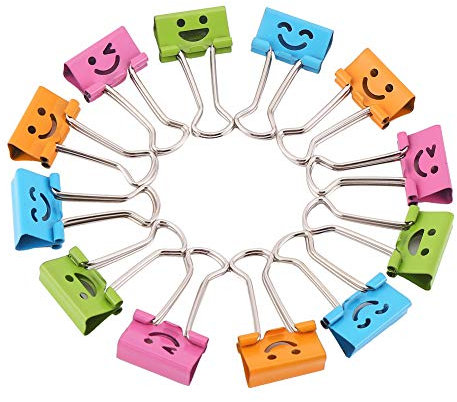 19mm Mini Binder Clips Smiley Paper Clips Assorted Colours, Pack of 40