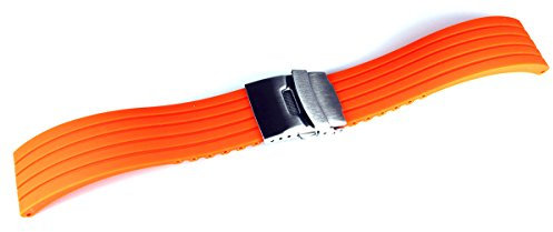 22mm Orange KAUTSCHUK SILIKON ARMBAND TAUCHER DIVER mit Edelstahl Faltschließe