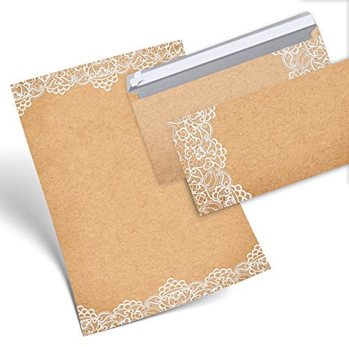 Logbuch-Verlag SET 50 Blatt Briefpapier in Kraftpapier-Optik braun mit Spitze DIN A4 + 50 Briefumschläge vintage nostalgie - Papier + Kuvert Set für Einladungen Hochzeitseinladung schreiben
