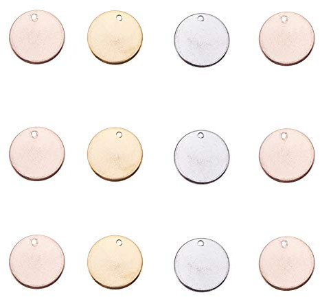 PandaHall 60 Stück 304 Edelstahl-Stempelanhänger, 15mm Runde Blanko Prägeanhänger Flache Runde Leere Charms für Armband Halskette Anhänger Schmuck DIY Basteln, Golden/Silber/Rose Golden