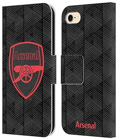 Head Case Designs Officially Licensed Arsenal FC Black Crest and Gunners Logo Leather Wallet Case Compatible With Apple iPhone 7/8 / SE 2020 & 2022