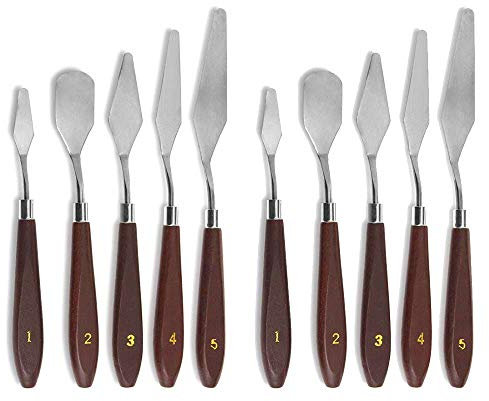 Gasea 2 Set 5pcs Couteaux à Palette Grattoir Mixage de Peinture Acier Inoxydable Spatule Palette Couteau Ensemble pour L'Artiste Peinture à l'huile Mélange de Couleurs