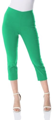 Roman Originals Cropped Trousers for Women UK Ladies Capri Leggings Summer Pants Short Crop Stretch 3/4 Length Three Quarter Pedal Pusher Clothes Elasticated Bengaline Cut Off - Green - Size 10