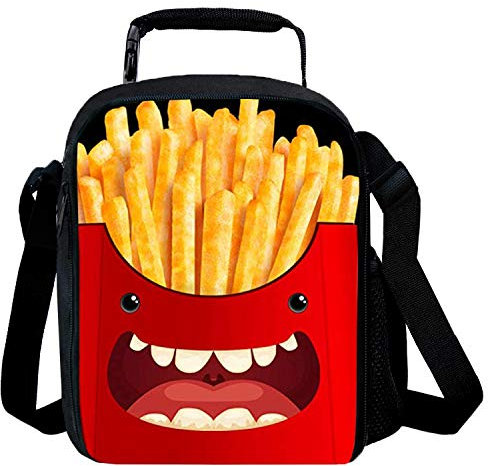 GOXUNYUAN Lovely French Fries Print Lunch Bags Children Food Containers & Sandwich Bags with Adjustable Strap and Bottle Holder