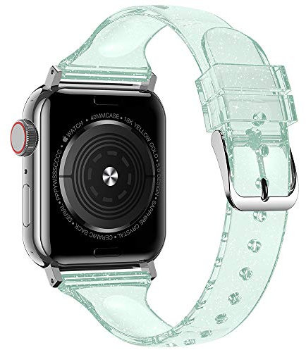 baozai Compatible with Apple Watch Band for Women, Slim Shiny Clear Glitter Soft Wristband for Apple iWatch Series 1-10, SE, 42mm 41mm 40mm 38mm, Glistening Green