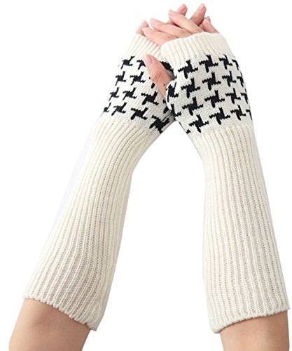 Amorar Damen Frauen Fingerlose Handschuhe Gestrickte Armstulpen Pulswärmer Armwärmer Muffs Winter Lang Handwärmer Fäustlinge Handstulpen Weiß