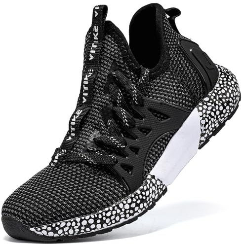 VITIKE Kinder Sneakers Jungen Mädchen Sneaker Outdoor Schuhe Jungen Turnschuhe Laufschuhe Schnürer Freizeit Schnürer Sportschuhe,821 Schwarz,36 EU
