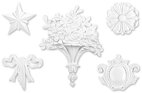 Ornament aus PU - große Auswahl, 270x340mm Stuck, stoßfeste Deko schnitzerei - Verzierung für Wand und Deck (W868)