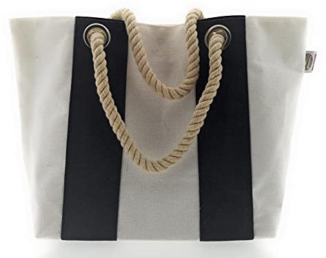 MC Trend XL Strandtasche hochwertige Umhängetasche für den Urlaub 54x37x17 cm großer Shopper mit Innentasche Beach Bag (Blau/Weiss)