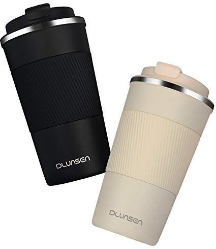 Dlunsen Taza de viaje aislada, taza de café de doble pared, aislamiento al vacío de acero inoxidable con tapas a prueba de fugas, taza termo ecológica, reutilizable para café, 17,5 oz, color blanco