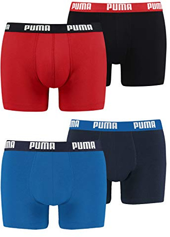 PUMA Herren Boxershorts Unterhosen 100004386 4er Pack, Wäschegröße:XL, Artikel:-420 True Blue + 786 red/Black