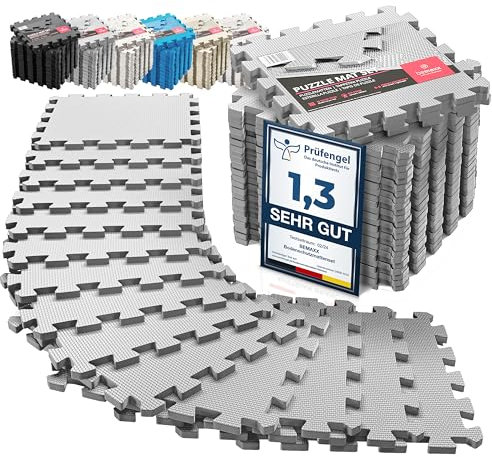 Tapis de Sport de Sol Salle de Fitness - Dalles en Mousse sans BPA + Bordures | Matelas Puzzle Tatami EVA Caoutchouc pour Matériel Gym Banc de Musculation Course Garage Piscine Isolation