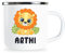 Personalisierte Kindertasse mit Name und lustigem Löwen Motiv Emaille Tasse individuelle Geschenke Geschenkidee für Kinder Kind Mädchen Junge Geburtstag Metallbecher Emailletasse