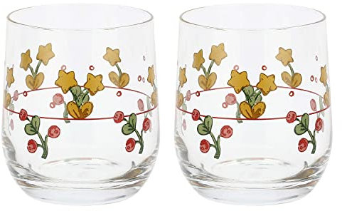 THUN - Set di 2 Bicchieri per Acqua in Vetro Decorato, Linea Sweet Christmas, Ø 7.55 cm