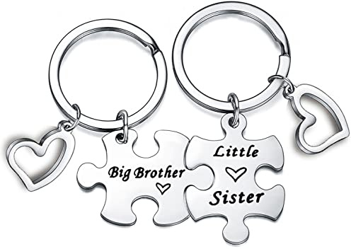 Waeceip Schlüsselanhänger mit Aufschrift Big Brother Little Sister, Geschenke für Bruder von Schwester, Geburtstags-, Weihnachtsgeschenke für Schwester, Puzzle-Schlüsselanhänger,