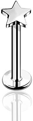 BlackAmazement 316L Edelstahl Labret Ohrstecker Tragus Helix Monroe Piercing Stern Star Silber Gold Damen (Farbe Silber - Stablänge 6mm)
