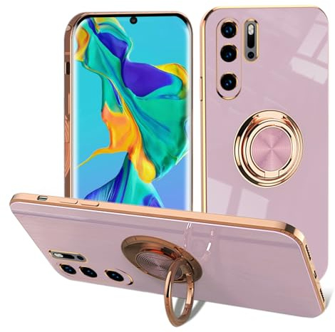 EYZUTAK Hülle für Huawei P30 Pro Case, Glänzend Weiche Silikon TPU Slim Case mit 360 Grad Ring Ständer Bumper Stoßfest Schutzhülle Fingerhalter Magnetische Autohalterung Cover-Lila