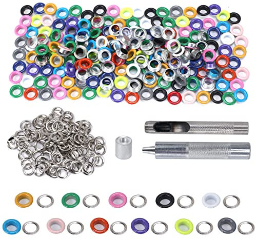 HO2NLE 200PCS Ösen Set 8mm Ösenzange mit Ösen 14 Farben Metallösen Grommet Werkzeug Kit mit 3 Tüllen Einstellwerkzeug Planenösen für Planen Leder Gürtel Schuhe Kleidung DIY Handwerk