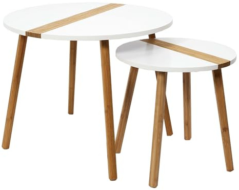 HOME DECO FACTORY - Set mit 2 Beistelltischen, zweifarbig, Relief, weiß, Maße: klein 40 x 40 cm, Tall 60 x 48 cm